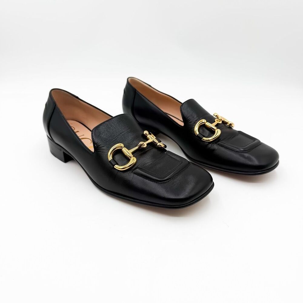Gucci Horsebit Sqaure Toe Leather Loafers Flats EU 37.5 US 7.5